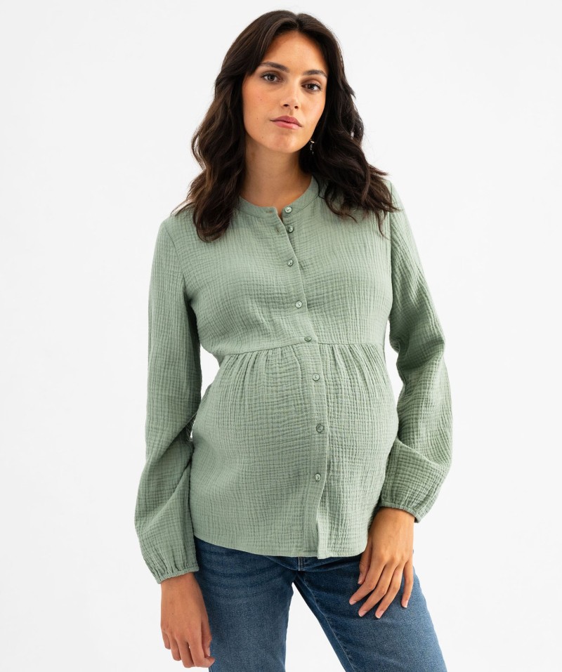 Blouse de grossesse manches longues en gaze de coton